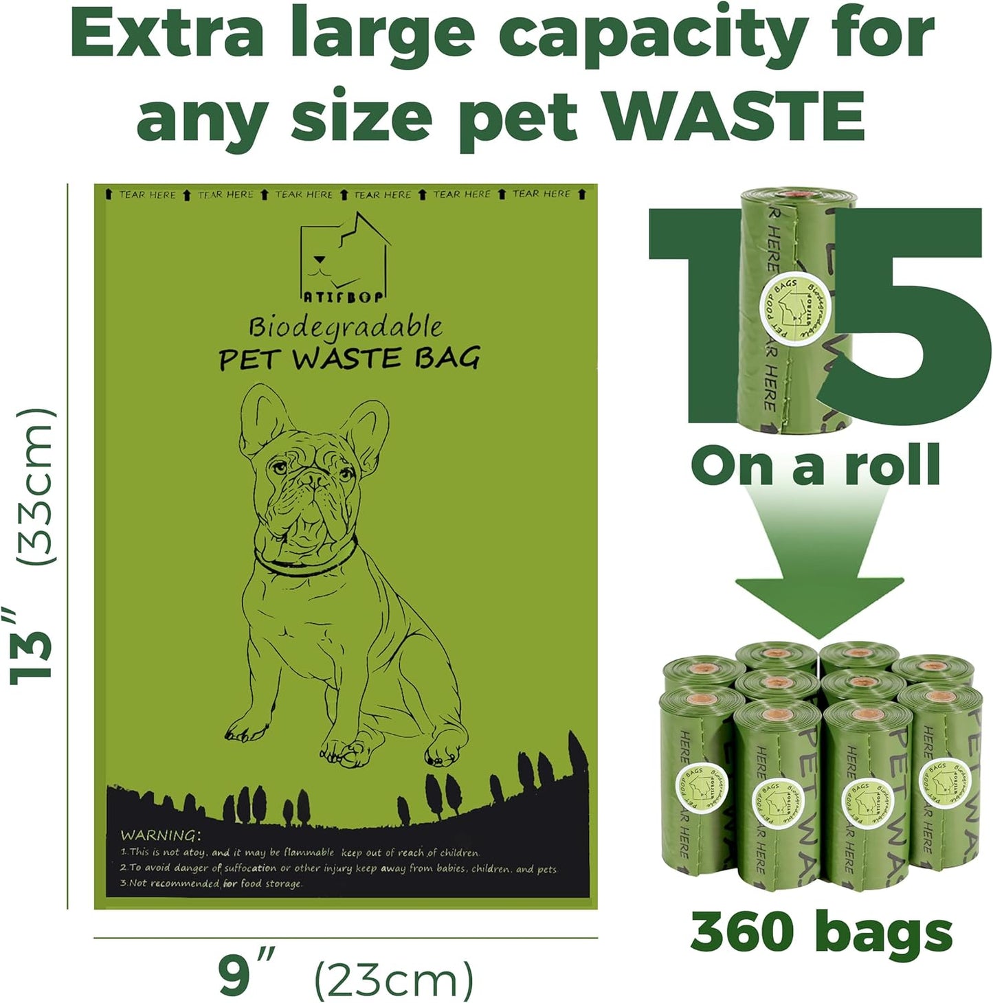 Biodegradable Dog Poop Bags 360 Count Scented, Leak Proof and Extra Thick Waste Bag Refill