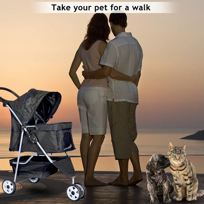 Pet Stroller Jogger Cat Dog Cage 3 Wheels Stroller Travel Folding Carrier Strolling Cart with Cup Holders and Removable Liner 35Lbs Capacity Large Doggie Stroller for Small-Medium Dogs, Cats