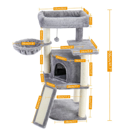 Multi-Level Pet Cat Tree House Candos Soft Natural Sisal Scratching Posts for Kitten Tower with Basket Beds Protecting Furniture