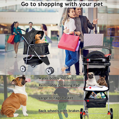 Pet Stroller Jogger Cat Dog Cage 3 Wheels Stroller Travel Folding Carrier Strolling Cart with Cup Holders and Removable Liner 35Lbs Capacity Large Doggie Stroller for Small-Medium Dogs, Cats