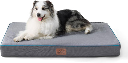 Orthopedic Dog Bed for Large Dogs - Memory Foam, 2-Layer Thick Pet Bed with Removable Washable Cover and Waterproof Lining (36X27X3.5 Inches), Dog Mattress, Grey